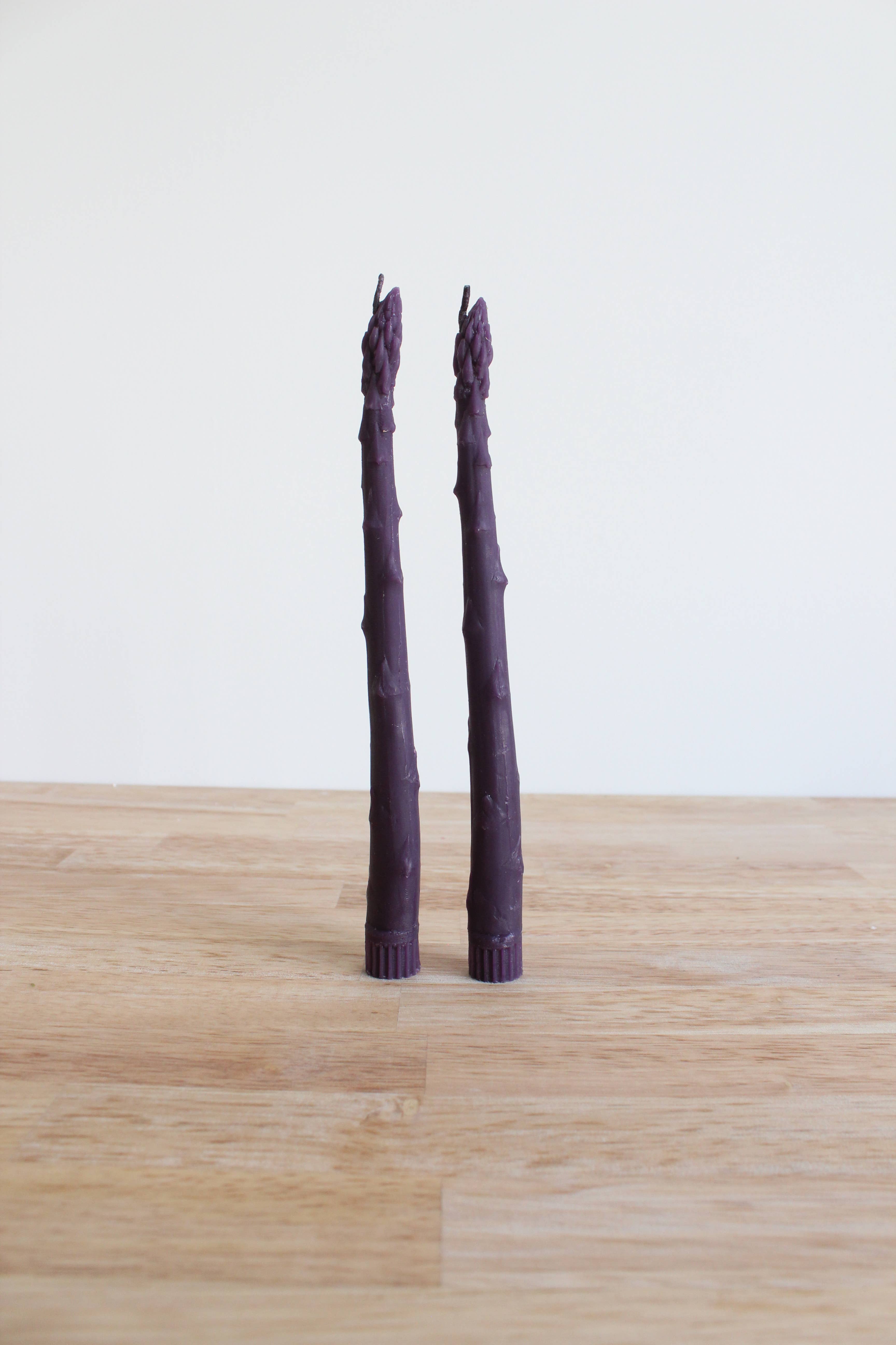 Purple Asparagus Beeswax Candle Taper Pair by Happy Organics